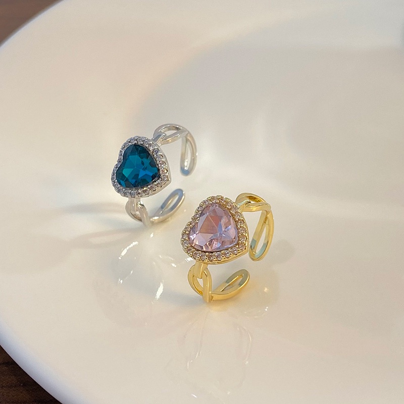 Cincin Bentuk Hati Aksen Kristal Warna Pink Gaya Vintage Untuk Wanita