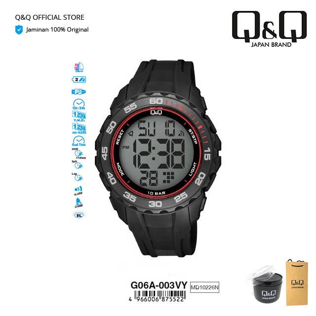 Q&Q QnQ QQ Original Arloji Jam Tangan Pria Digital Rubber Karet - G06 G06A Water Resist 10 BAR-6