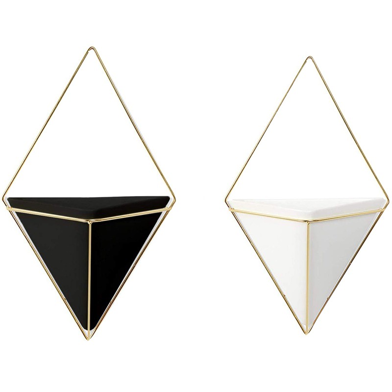 Geometric Set Of 2 Hanging Decorative Vases Ceramic Wall Planter
