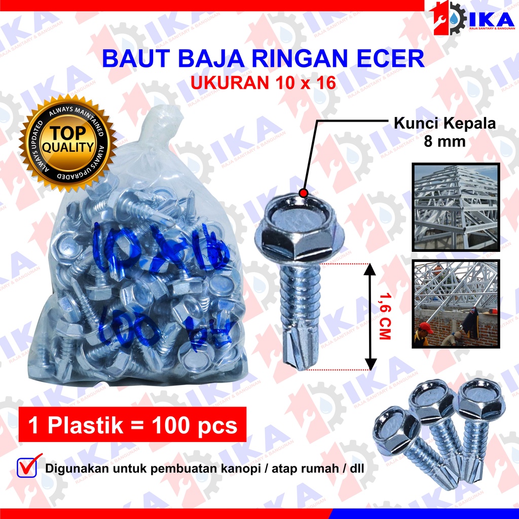 Baut baja ringan l baut Skrup Baja Ringan 10x16 10x19 Harga Termurah- 100pcs