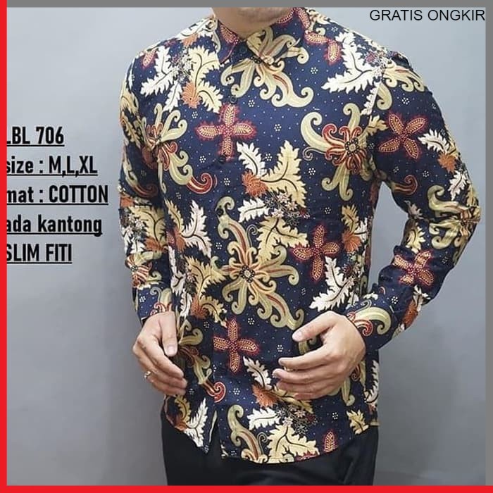 KEMEJA PRIA BATIK LENGAN PANJANG HEM BAHAN KATUN HALUS 40S LBL 706 BAJU MODERN MEWAH SLIMFIT SLIM FIT BY PENDEK JAKARTA PLATINUM