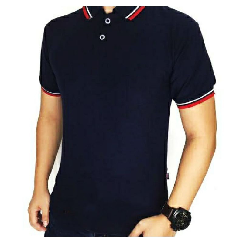 Jual KAOS POLO HITAM LIST - POLO SHIRT HITAM POLOS - KAOS POLO KERAH