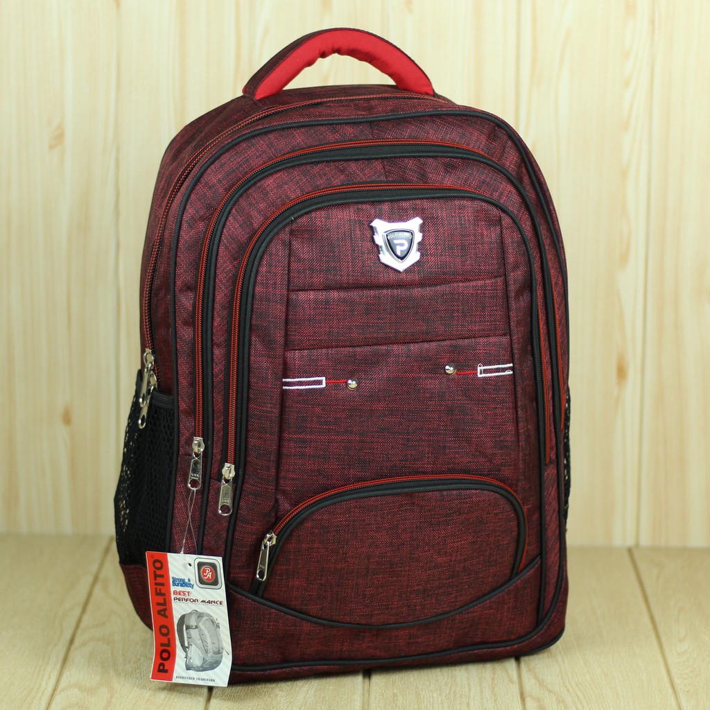 Tas Punggung Pria Alfito Saku Merah Back Pack Cowok Ransel Laptop Kece Trendy Multi Fungsi Kuat Awet