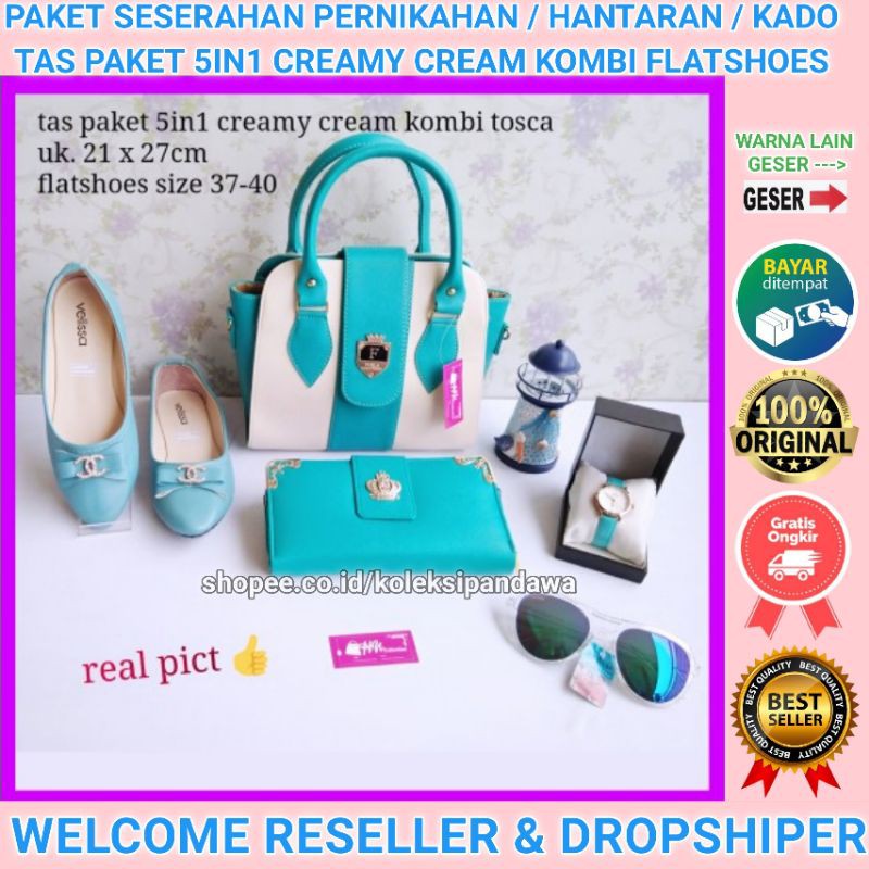 TAS JAM TANGAN DOMPET WANITA FLATSHOES KACAMATA FLAT SHOES PAKET SESERAHAN PERNIKAHAN TAS PAKET