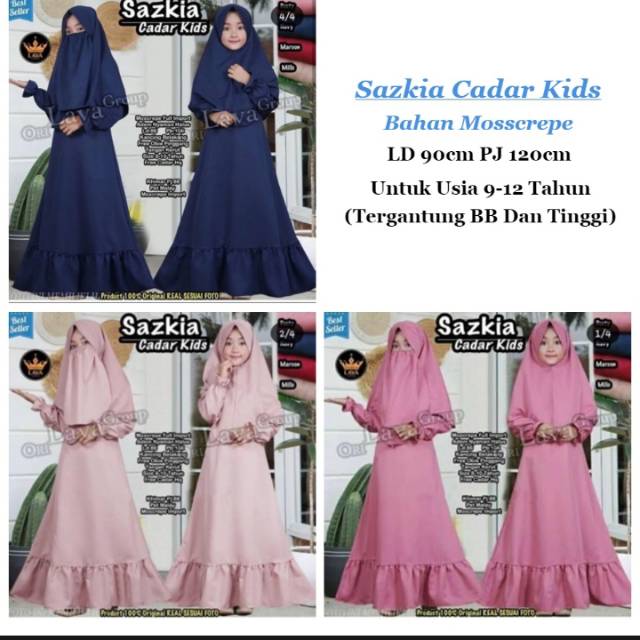Gamis anak sazkia cadar kids/ganis anak/pakaian anak perempuan/gamis terbaru/muat ukuran 7-9 tahun
