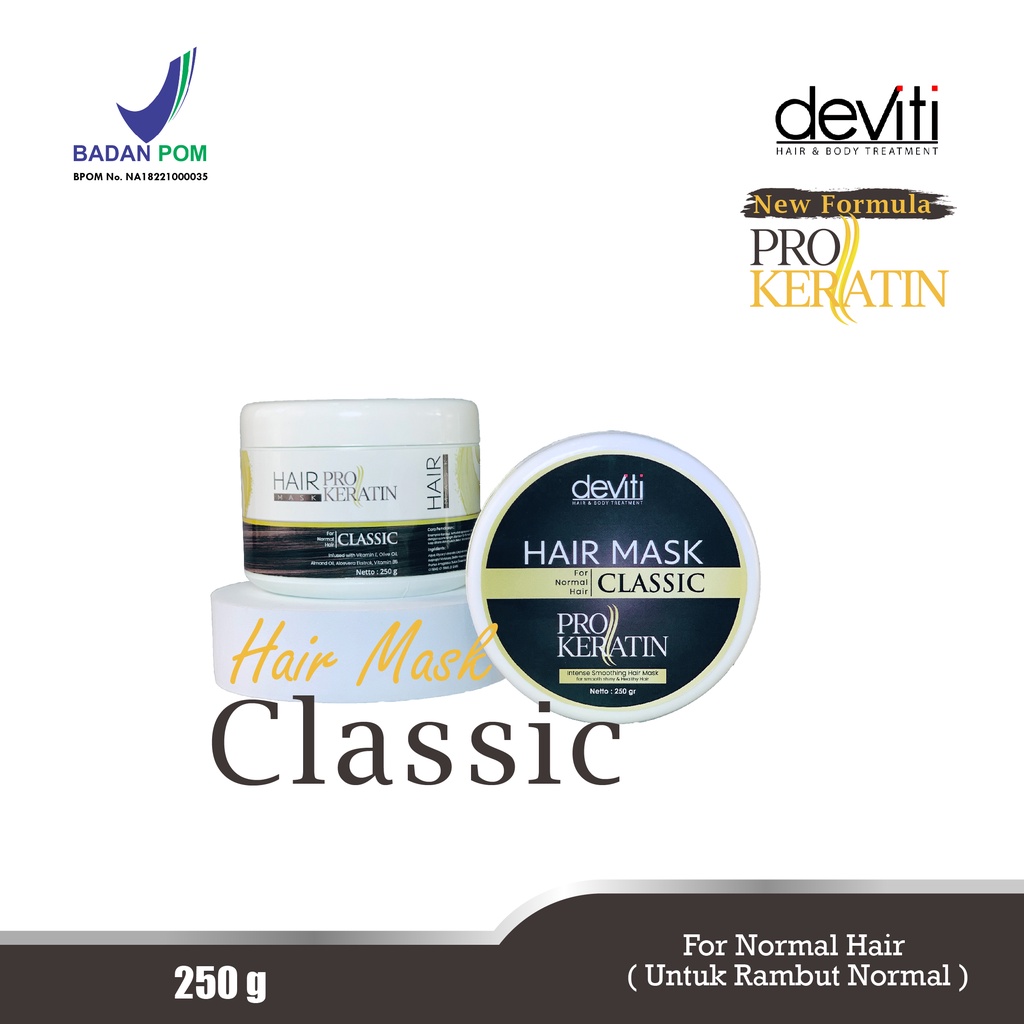 Deviti Hair Mask Classic Pro Keratin Perawatan Rambut Normal dan Menebalkan Rambut 250Gr