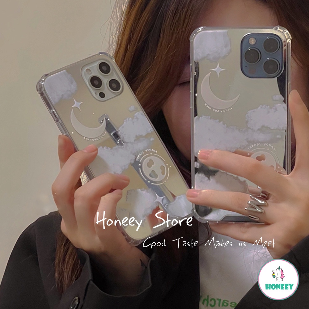 Retro Cute Moon Star Cloud Makeup Mirror Phone Case for IPhone 13 12 11