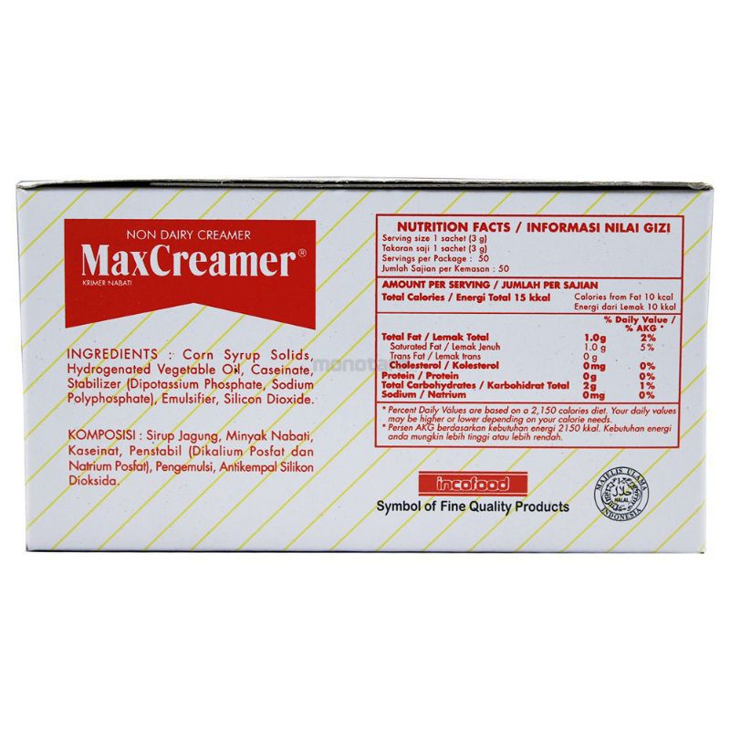 0MaxCreamer (Non Dairy Creamer) (Max Creamer Krimer Nabati) 1 pcs ukuran 3g