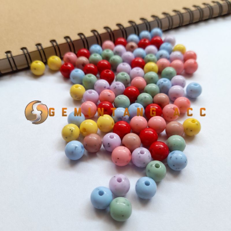 (50 Pcs) Mote Manik Susu  Manik Corak Bintik Mote Bulat Bintik