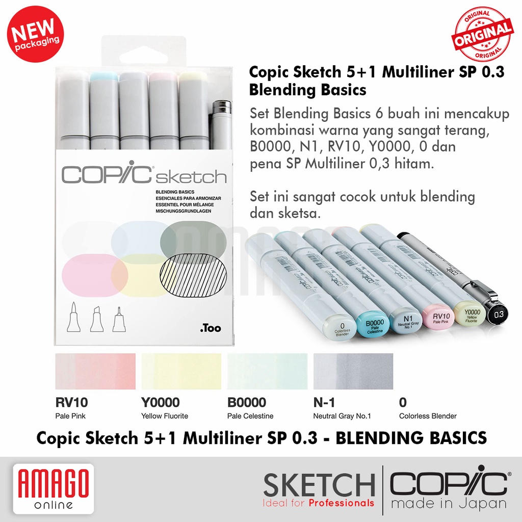 COPIC SKETCH MARKER - SET 5 SKETCH + 1 MULTILINER - BLENDING BASICS - CSM/6BB