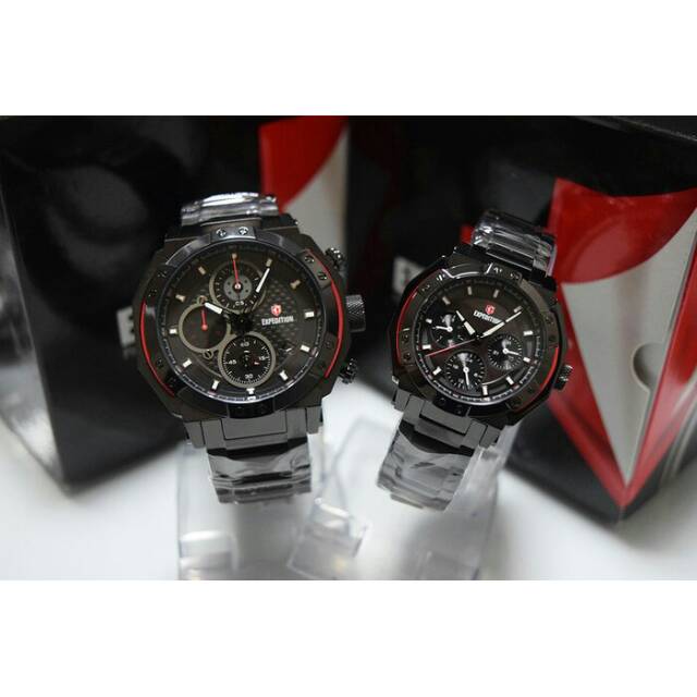Jam Tangan Original Couple Elegan Expedition E6402 Garansi 1thn Black Brown Leather