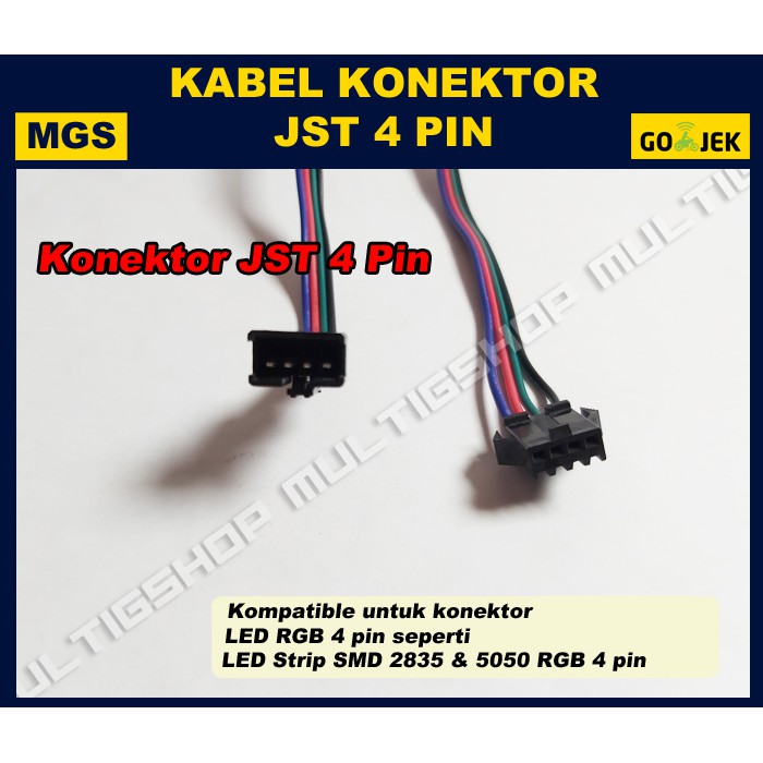 10Set Kabel Konektor LED RGB 4 Pin  JST 4 Pin