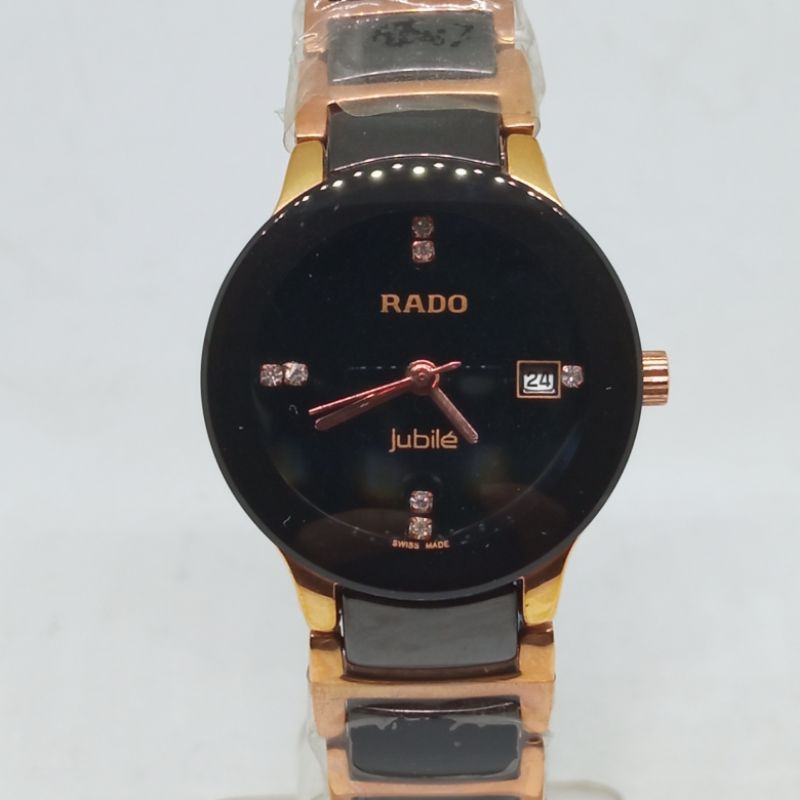 Jam tangan Wanita Tanggal Keramik Warna Hitam Dikombi Warna Rosegold