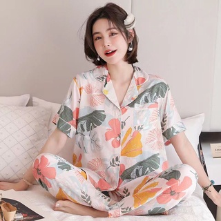 GROSIRTAS TG1538 Baju Tidur Wanita Import / Piyama Motif Lengan Pendek Celana Panjang