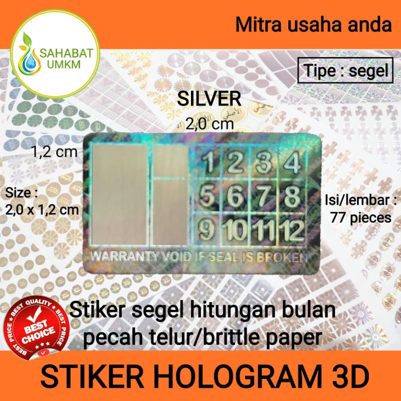 

STIKER HOLOGRAM GARANSI PECAH TELUR HITUNGAN BULAN 2,0x1,2cm SILVER