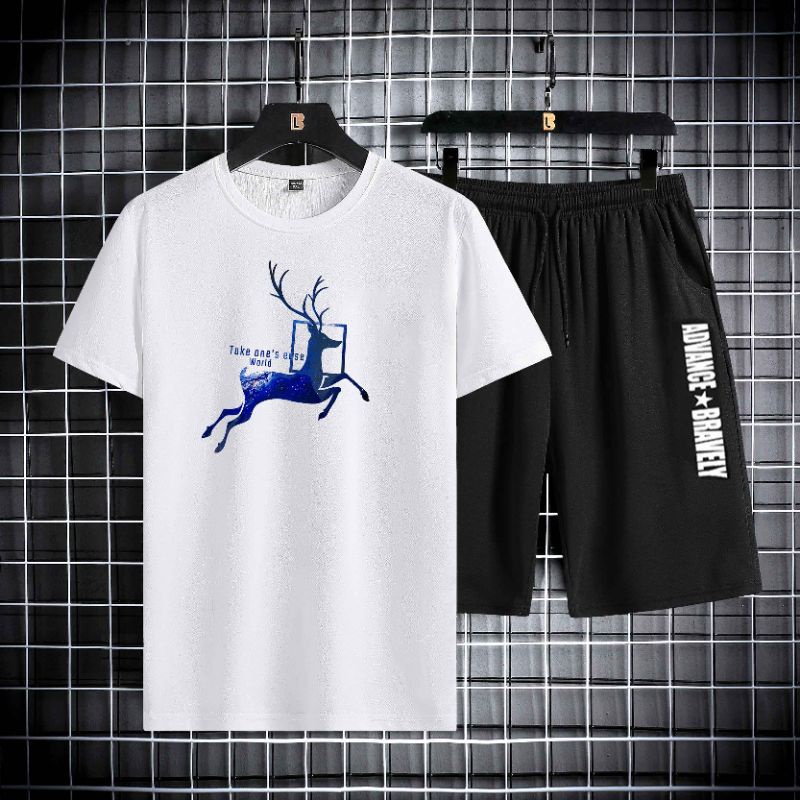 pakaian pria terbaru - kaos pria + celana pria style Korea - baju 1 set pria terbaru tersedia size L