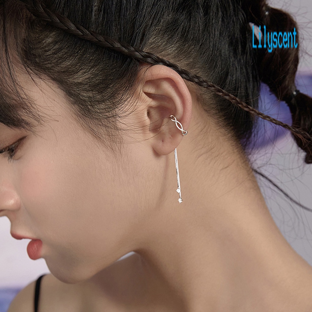 Ls 1Pc Anting Gantung Panjang Model Rumbai Twist Dengan Berlian Imitasi Untuk Wanita