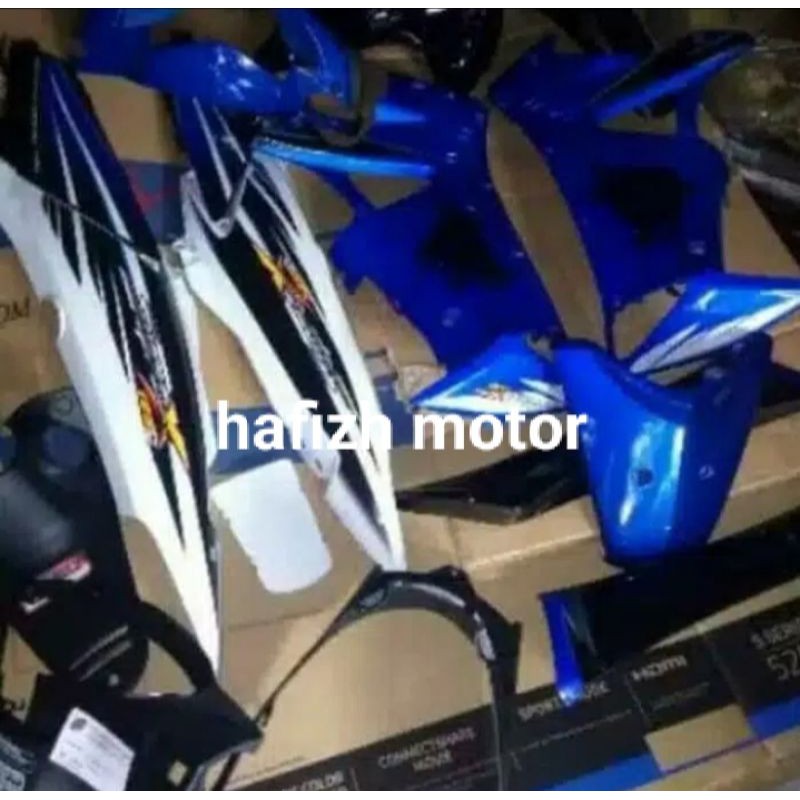 Full body kasar halus biru putih plus striping Supra x 125 lama