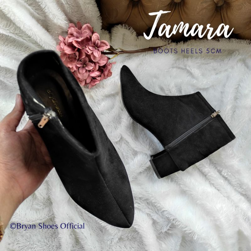 Bryan Tamara Boots Heels Suede Cutting Tinggi Hak Tahu 5cm Zipper 36-40 41-43 Jumbo Bigsize Oversize