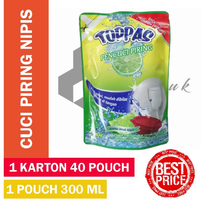 Sabun Cuci Piring Murah Toppas 300ML Pouch Varian Jeruk Nipis