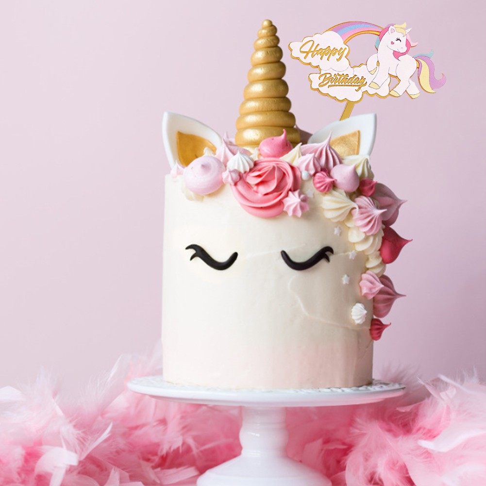 Topper Kue Ulang Tahun Desain Unicorn Bahan Akrilik Reusable Untuk Dekorasi Pesta