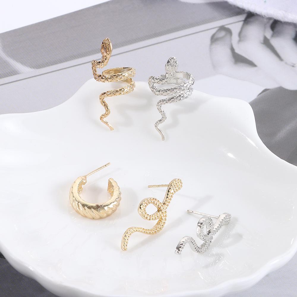 Lily Snake Ear Clip Pesta Fashion Emas Punk Ear Hook Vintage Ear Drop