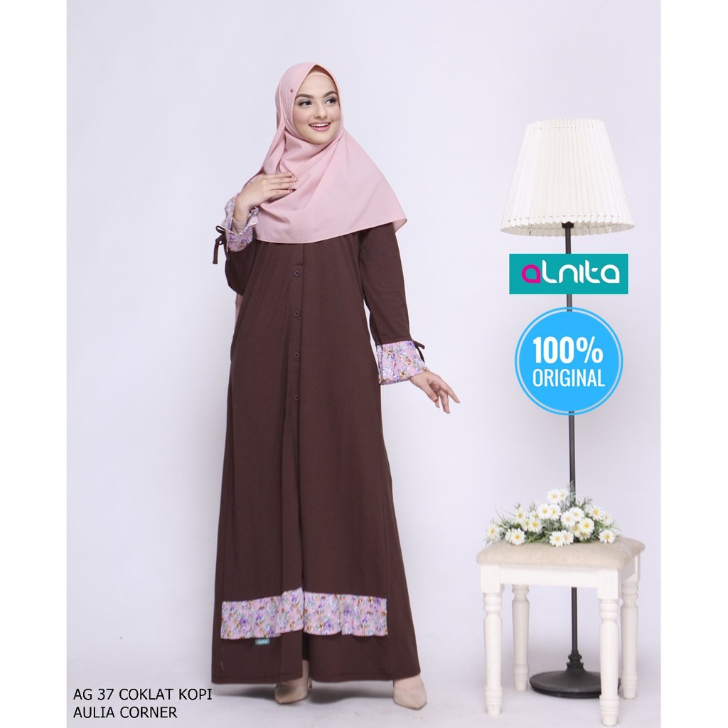 Busana Muslim Gamis Alnita AG 37 Coklat Kopi ORIGINAL Baju Muslim Gamis Terbaru
