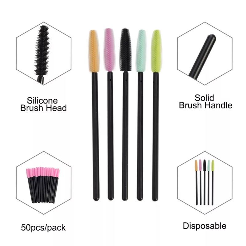 Mascara Wand BRUSH SILICONE 1Pack Isi 50pcs Sisir Bulu Mata Spoolie Karet Eyelash Extension Brush