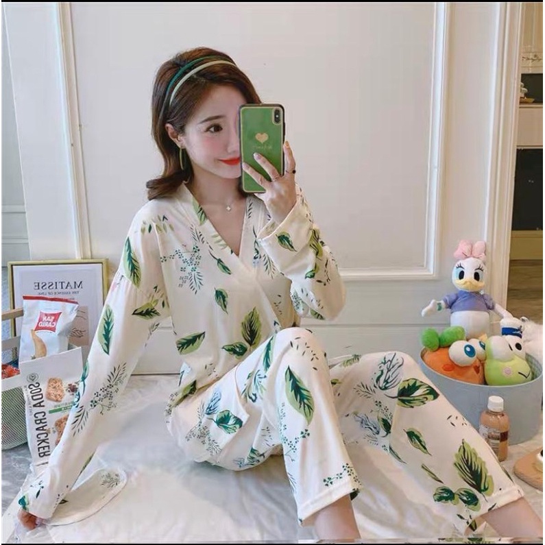 Bisa COD kimono premium lengan panjang celana panjang/kimono wanita kekinian/set baju tidur kimono