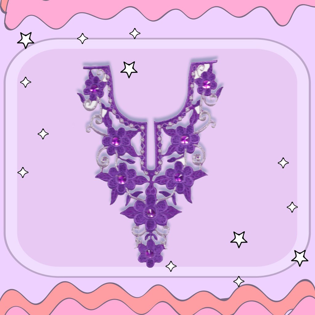 Kerah Renda Bordir Full Payet Motif Bunga Permata B13440