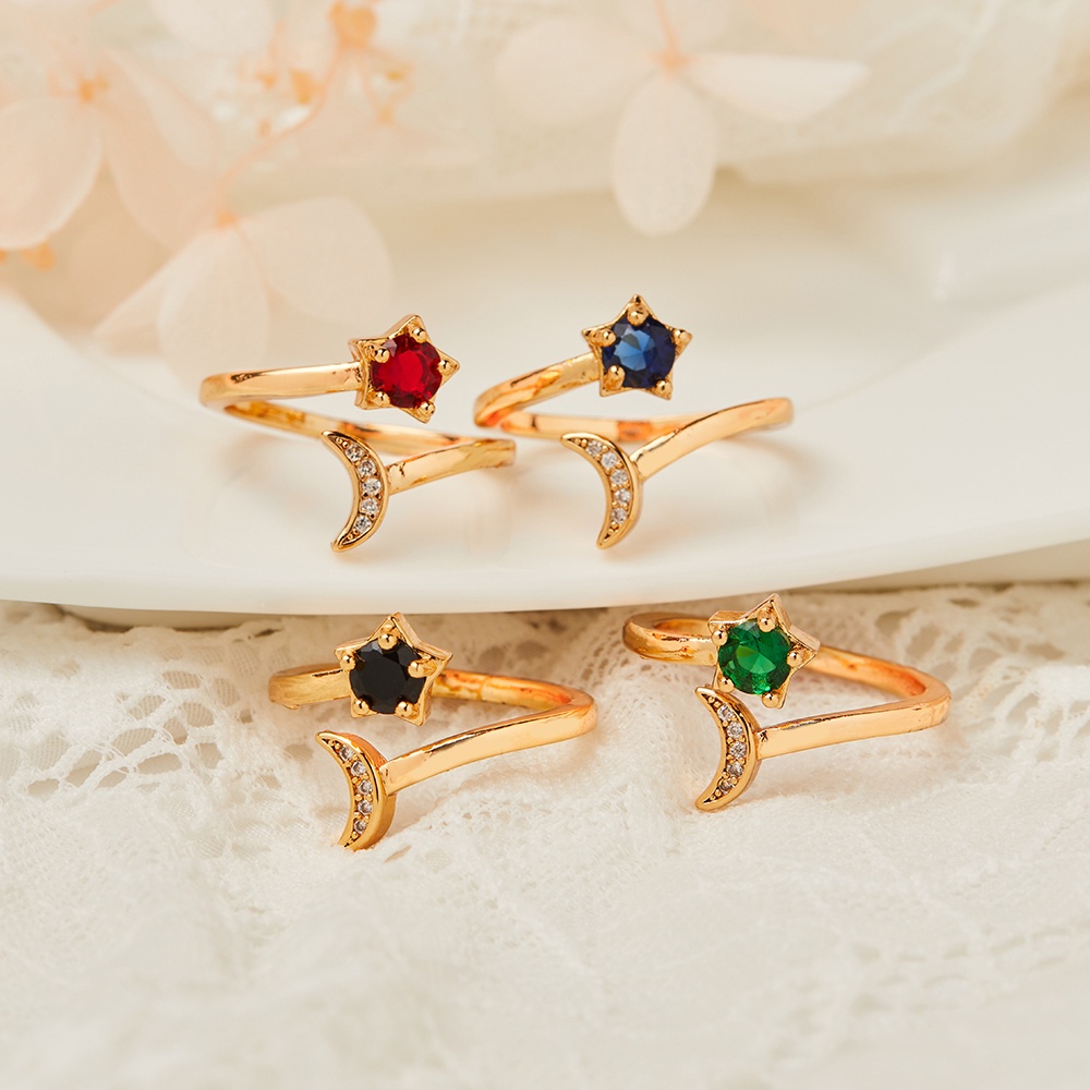 Y283 Cincin Bintang Mode Bulan Cincin Terbuka Etnis Cincin Aksesoris Emas Lapis Fashion Wanita