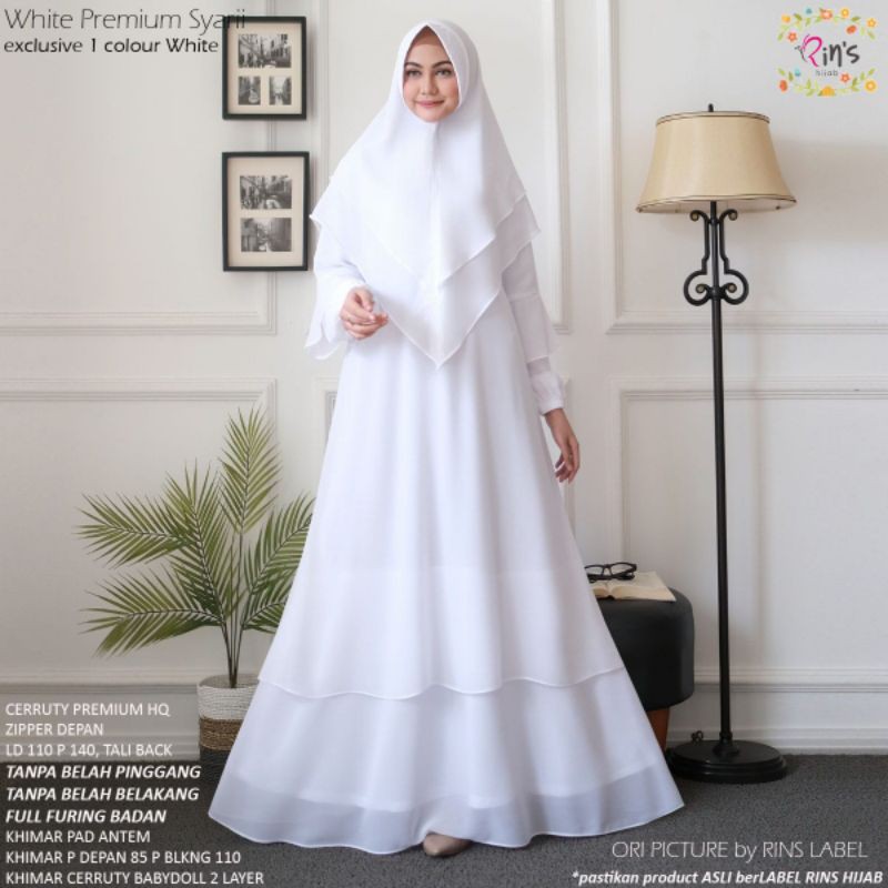 gamis putih wanita ori rin's gamis syari gamis set khimar gamis lebaran khimar ceruty 2 layer
