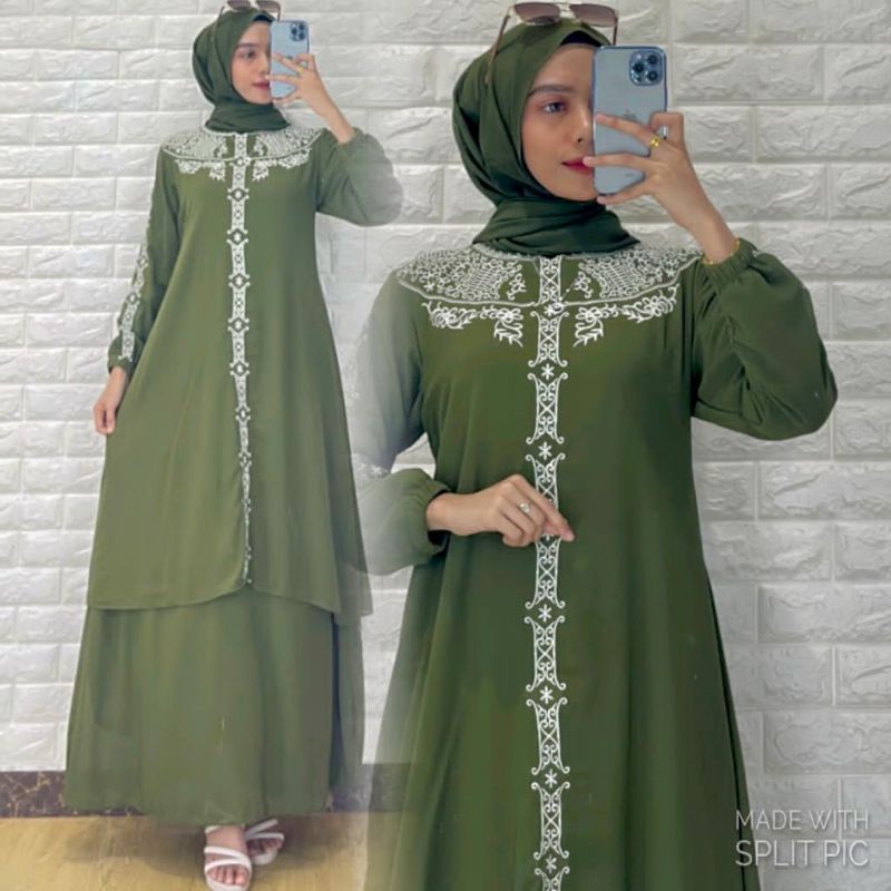 Gamis Melayu Bordir Putih Premium