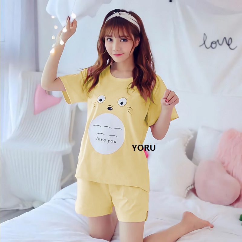 Pamelo Baju Tidur Baby doll Wanita Dewasa Stelan HP/Celana Pendek Allsize Baju Tidur Katun Piyama Kaos Katun