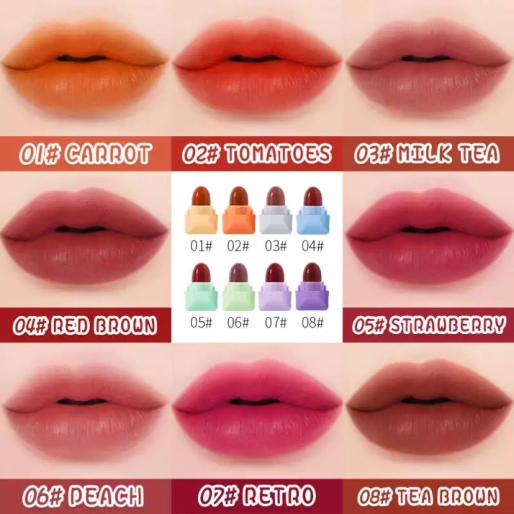 𝐌𝐀𝐓𝐓𝐄 𝐋𝐈𝐏𝐒𝐓𝐈𝐂𝐊 - Derol Little Monster Capsule Mini Matte Lipstick 8 Color Set Longlasting Waterproof Cute Design