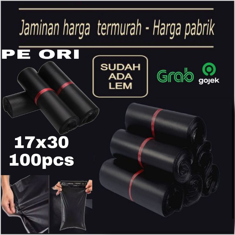

POLYMAILER 17X30 100PCS HITAM PE GLOSSY/PLASTIK PACKINGAN ONILINE SHOP