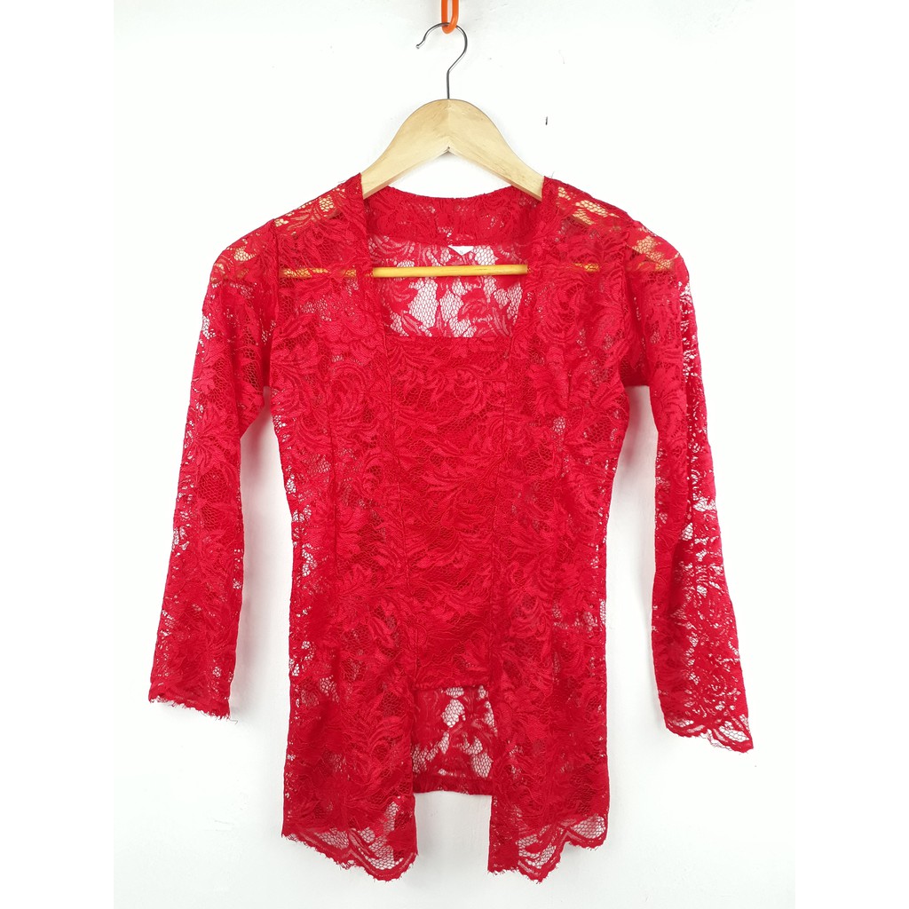 Kebaya Modern Kebaya Brukat Bali Atasan Kebaya Brukat Kebaya Bali Kutu Baru Murah Grosir-Merah