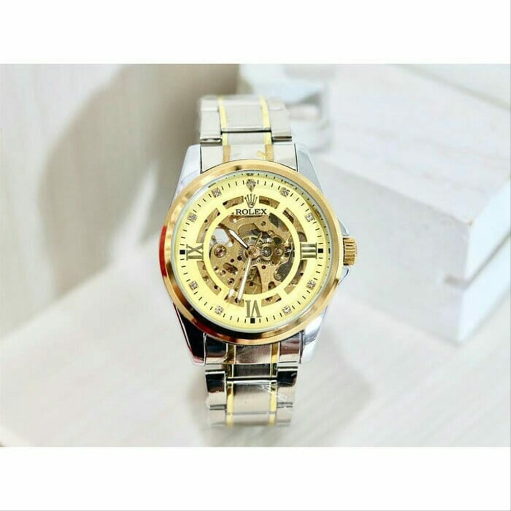 Ready JAM TANGAN PRIA ROLEX AUTOMATIC RANTAI SILVER GOLD Terbatas