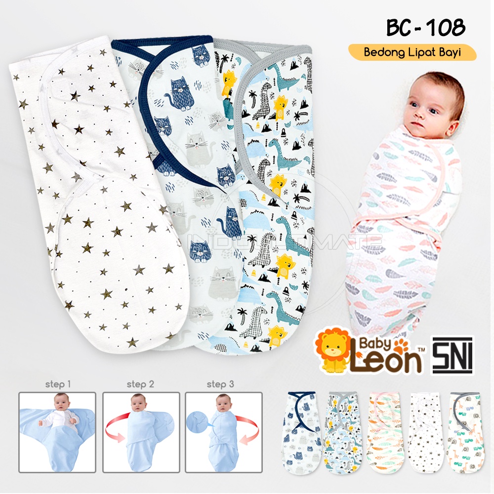 Bedong Bayi Bedong Lipat Single Knit BABY LEON BC-108 Bedong Bayi Instan Kain Bedongan Bayi Motif