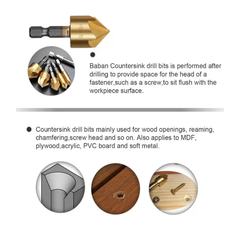 Mata Bor Drill Bit Countersink 6-19mm 6PCS MataBor Kayu Chamfering