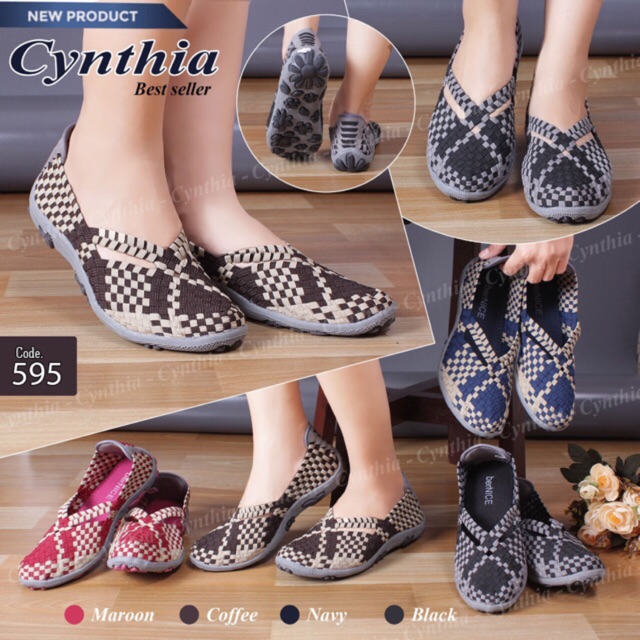 Cynthia 595 sepatu anyaman rajut wanita ORI