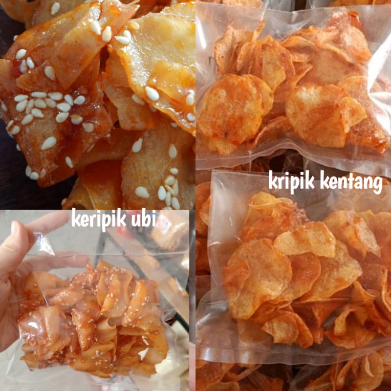 

cemilan enak cemilan keripik kentang ubi pedas cemilan kripij kentang ubi homemade