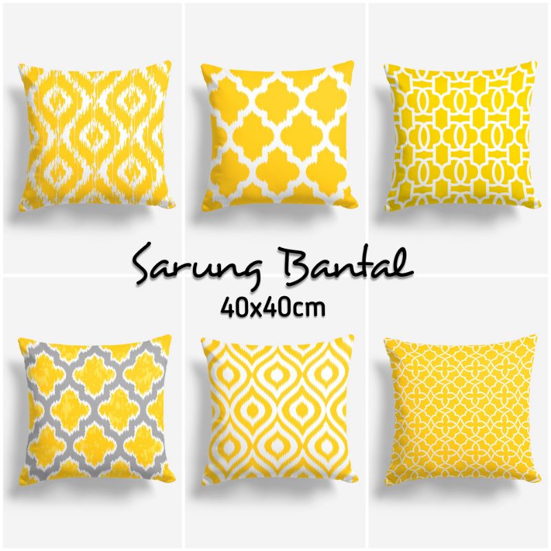 SARUNG BANTAL SOFA PRINT MOTIF ABSTRAK KUNING PUTIH SERIES 40X40 CM