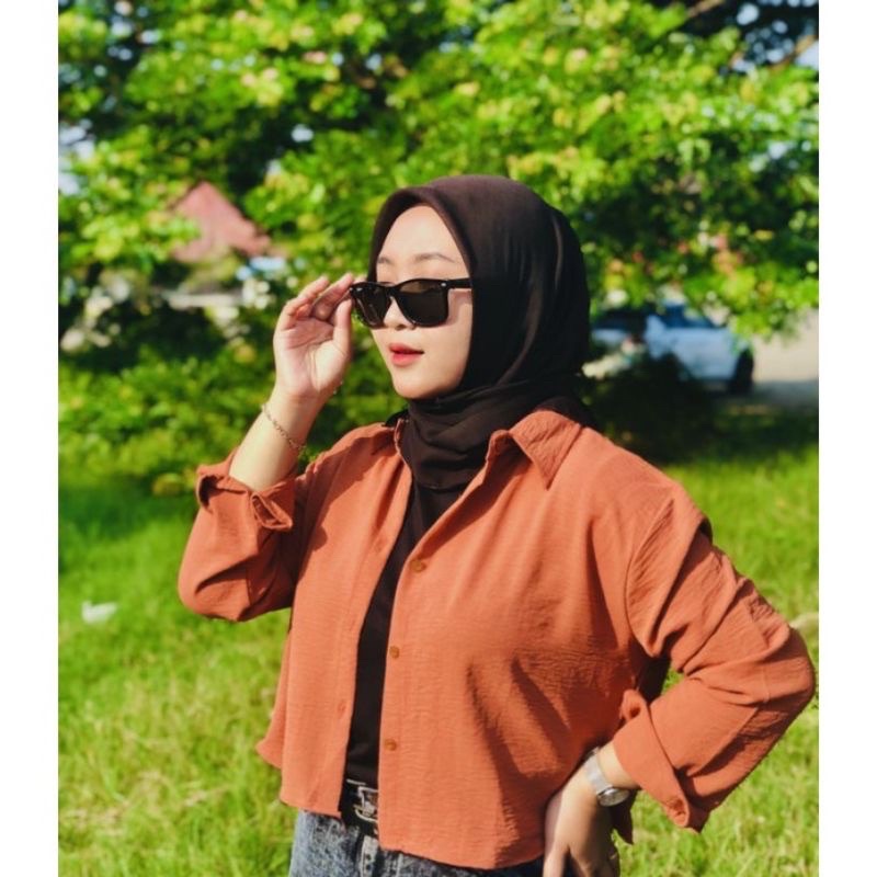 Premium Keisya Crop / Kemeja Crop Crinkle AirFlow / Hanin Crop-CROP CORAL BATA