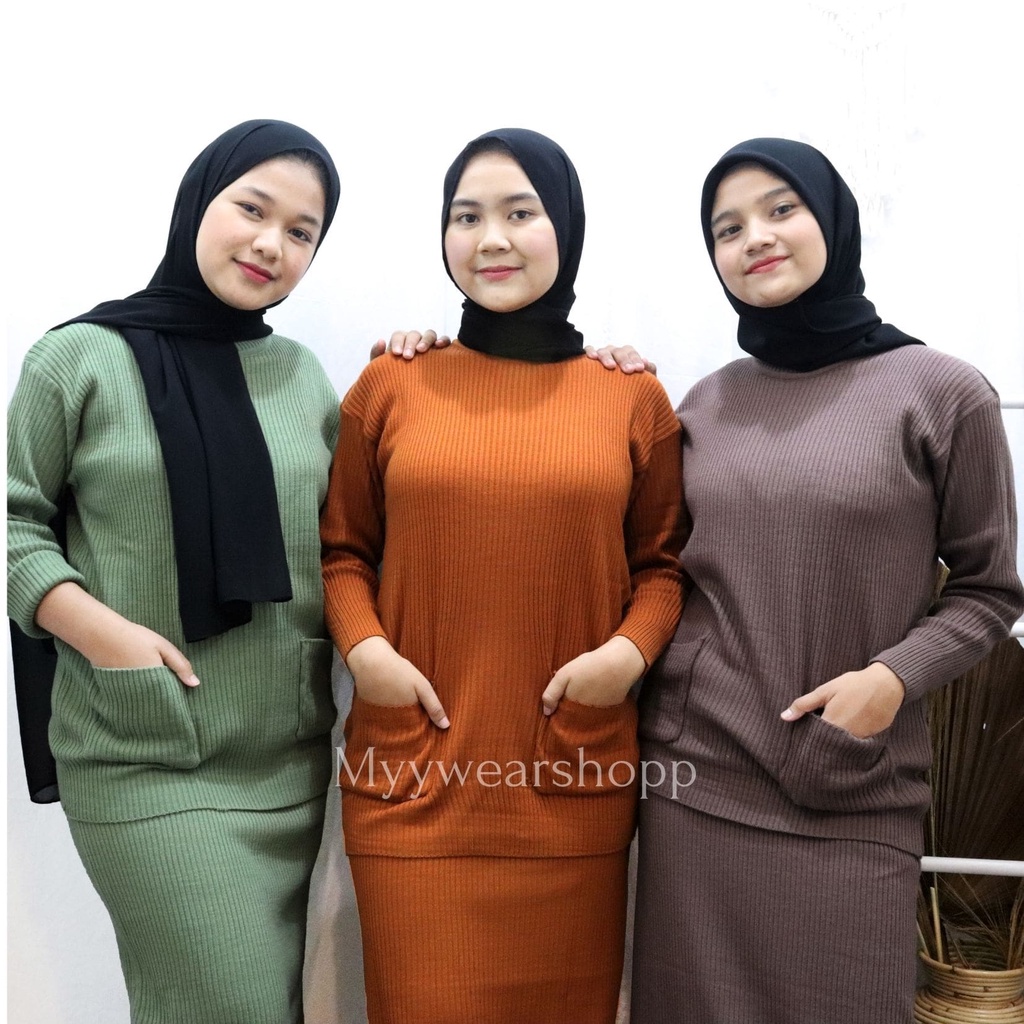 Jual Anna Setelan Rajut Wanita Pakaian One Set Rok Terbaru Stelan Knit Pakaian Atasan Dan