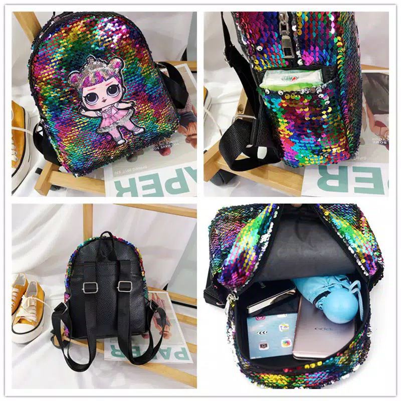 tas ransel sequin anak perempuan karaktet lol