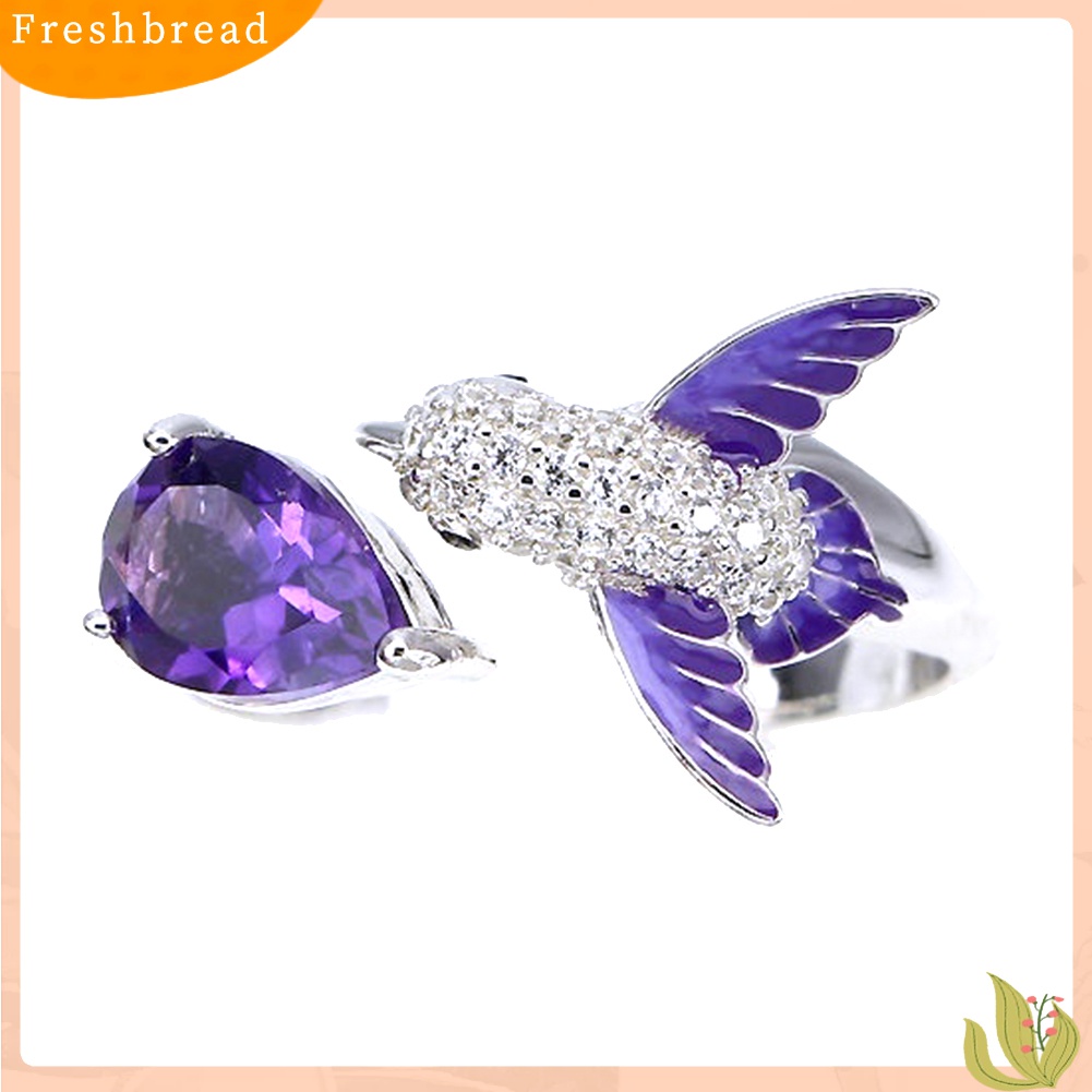 Terlaris Bird Water Drop Faux Amethyst Cubic Zirconia Women Engagement Wedding Open Ring