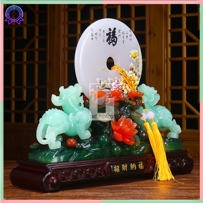 Patung Pajangan Hiasan Hadiah Kado Imlek Singa Langit Lion Sky Kembar Samsi Batu Giok Chi Qi Lin Cillin Chilin Cilin Kilin Qillin Hoki 1 Pasang Sepasang Set Lucky Luck Fengshui Penjaga Rumah Pembawa Rejeki Ukuran Size Small Kecil Medium Sedang Besar Big