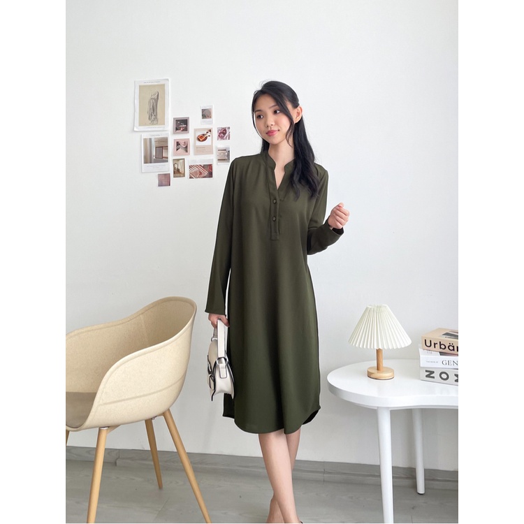 Kadaka D-0205 Loose Midi Dress Wanita Tangan Panjang Crepe Premium