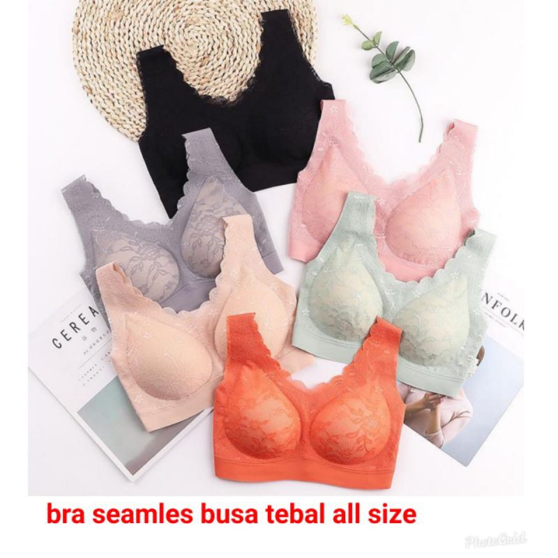 Bra seamles busa tebal  all size import/Tengtop panjang/pendek cup bahan body celana seamles
